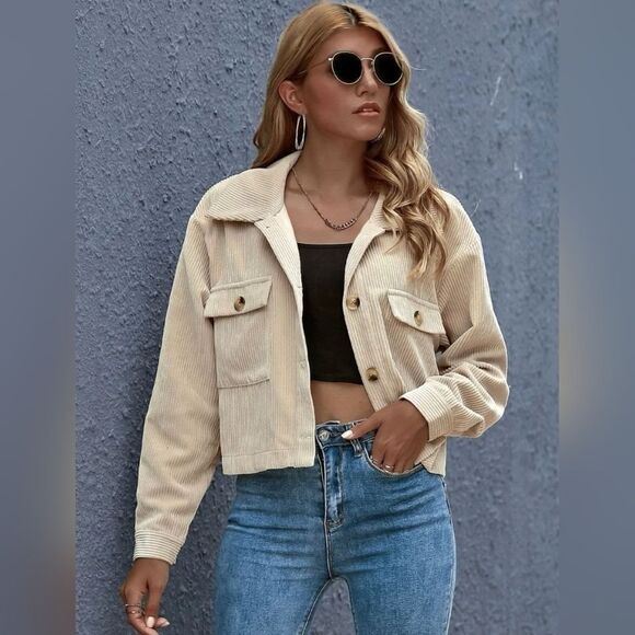 Plain Button Front Crop Jacket - Picture 2 of 4